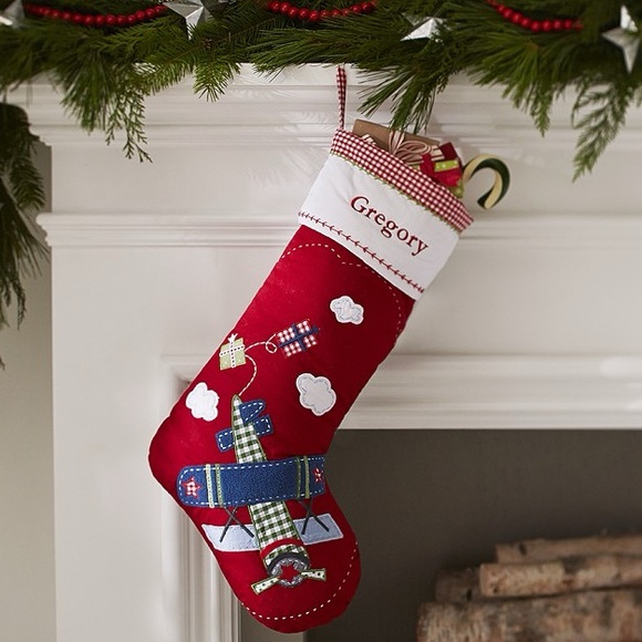 Pottery Barn Kids Airplane Red Quilted Christmas Stocking,No monogram - Picture 3 of 3